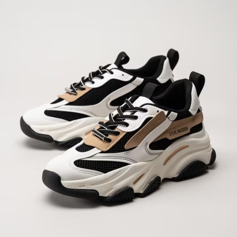 Steve Madden Possession‎ platform lace-up women's sneaker in the black/tan